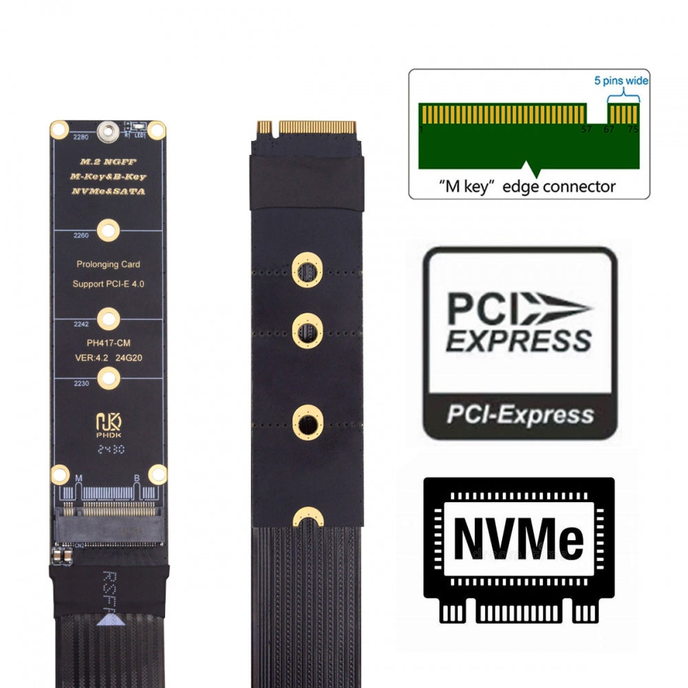 Chenyang NGFF M-Key NVME Male to Female Extension PCI Express Cable 30cm PCI-E 4.0 for Mainboard SSD 2230/2242/2260/2280