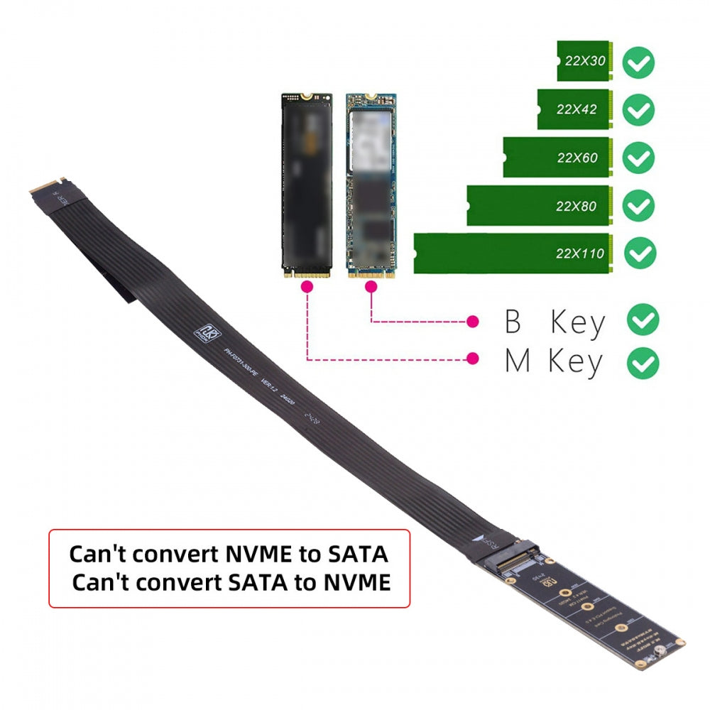 Chenyang NGFF M-Key NVME Male to Female Extension PCI Express Cable 30cm PCI-E 4.0 for Mainboard SSD 2230/2242/2260/2280