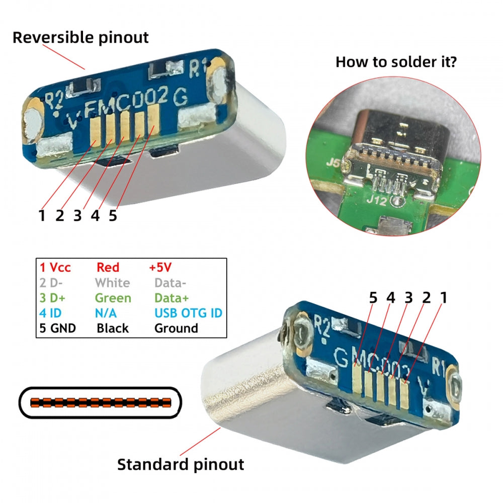 Chenyang 10pcs/lot DIY Solder Type-C Female Socket Connector Replace for Micro-USB 5Pin Female SMT Type DC 5V Power