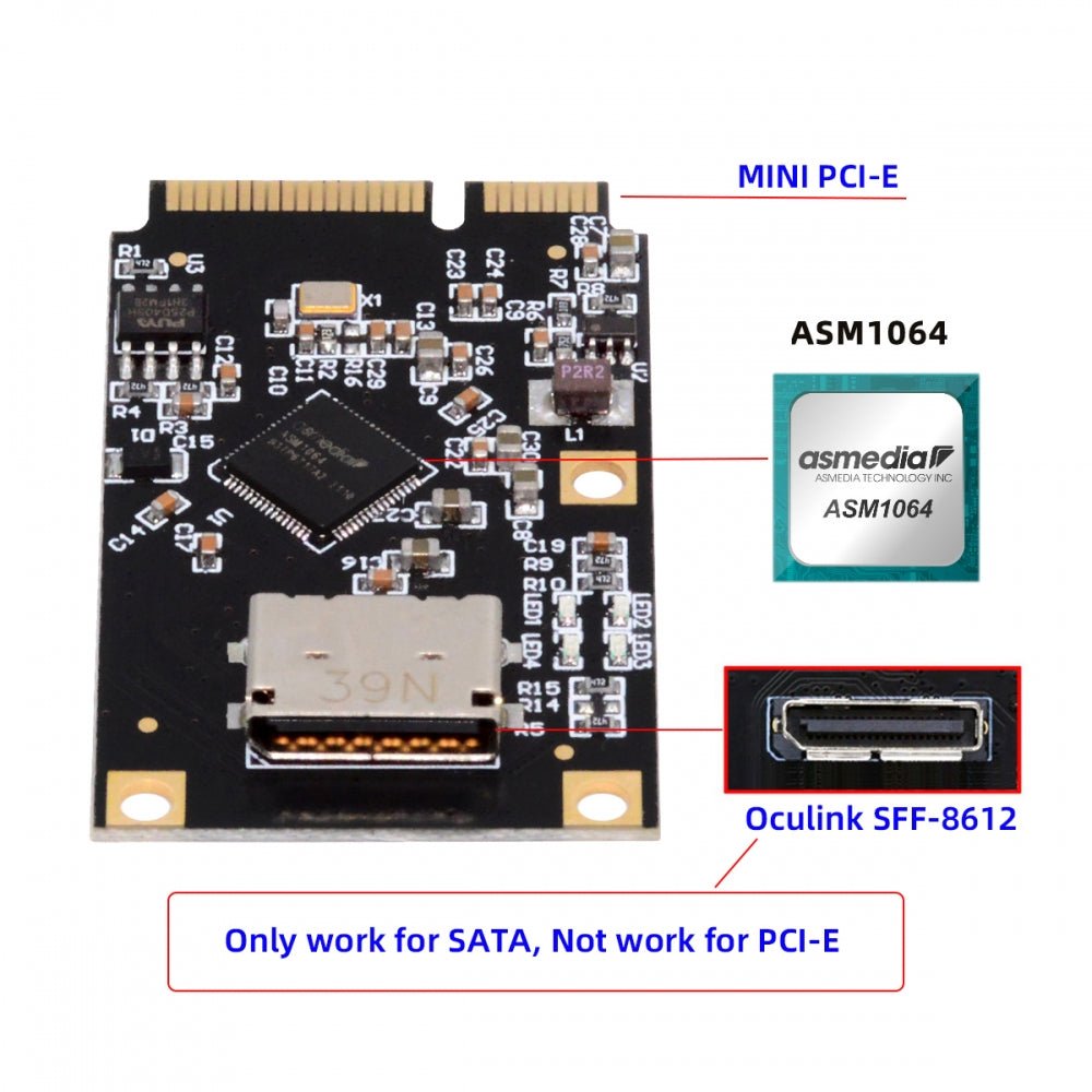 Chenyang Mini PCI-E PCI Express to Oculink SFF-8612 SFF-8611 SATA 3.0 Four Ports Adapter Converter 6Gbps Disk Extension Card for SSD